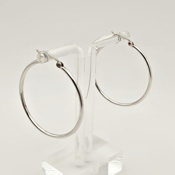 Sterling 1.5" Silver Hoop Earrings - Picture 2 of 6